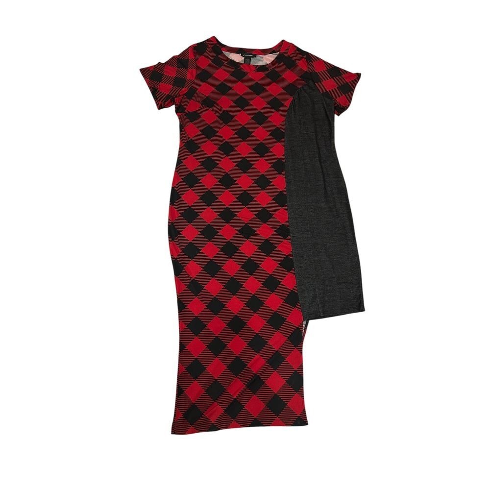 Whimsygoth plus punk 18/20 red black buffalo check asymmetrical holiday dress